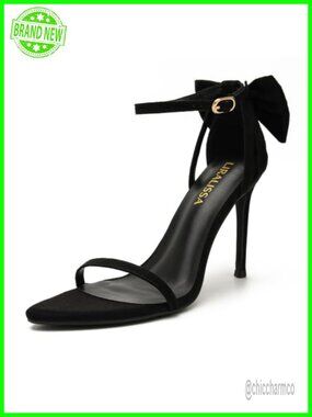 Velvet Peep Toe High Heel Sandals Ankle Strap with Back Bow